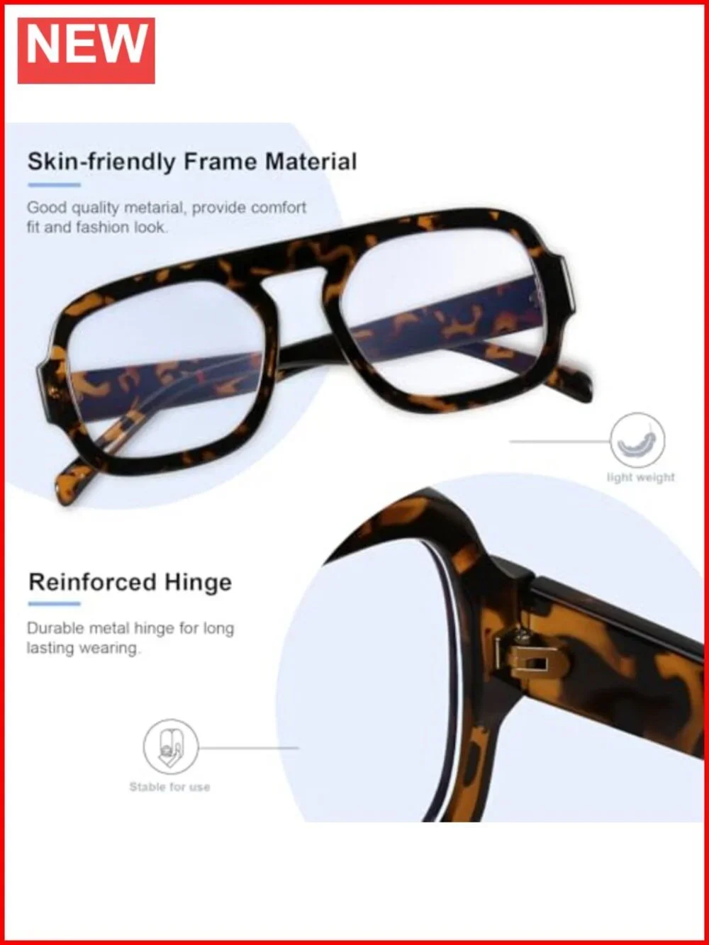 Blue Light Blocking Glasses Square Flat Top Computer TV Eyeglasses Anti
